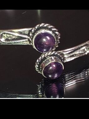 Sterling Silver Amethyst Cabochon Open Cuff Bracelet